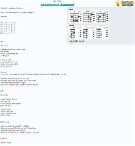 Chord So Cold Tab Song Lyric Sheet Guitar Ukulele Chords Vip