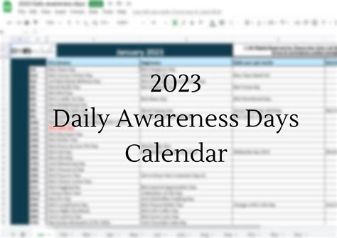 International Daily Awareness Days Calendar 2023