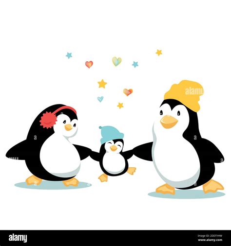 Cartoon Penguin Family with Jumping Laughing Baby Stock Vector Image ...