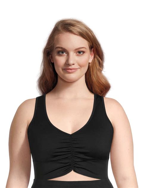 Avia Womens Plus Size Ruched V Neck Sports Bra