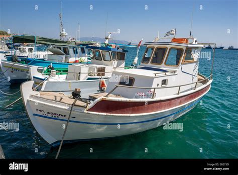 Old Colorful Wooden Greek Fishing Boats Pothia Kalymnos Stock Photo Alamy