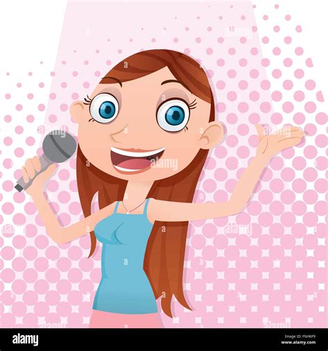 Cartoon Female Singer Singing With Microphone Stock Vector Image And Art