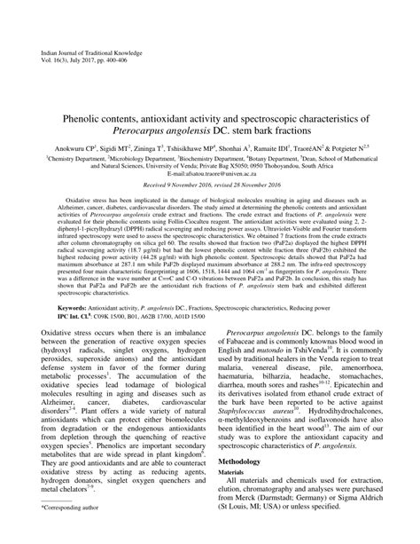 (PDF) Phenolic contents, antioxidant activity and spectroscopic ...