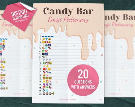 Candy Bar Emoji Pictionary Party Game For Kids And Adults Printable