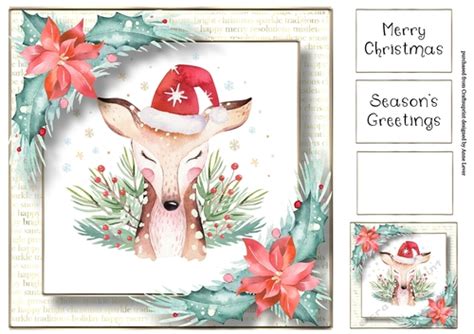 Watercolour Christmas Santa Hat Deer 8x8 Cup11687281763 Craftsuprint