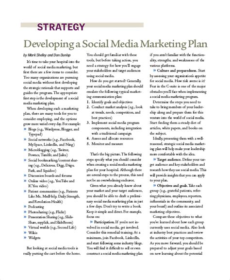 Free Sample Social Media Marketing Plan Templates In Pdf Ms Word