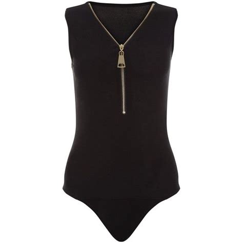 New Look Cameo Rose Black Zip Front Bodysuit