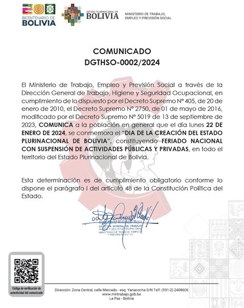 COMUNICADO DGTHSO 0002 2024 Ministerio de Trabajo Empleo y Previsión