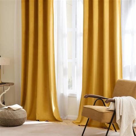 Miulee Rideau Velours Jaune Moutarde Lot De 2 Super Doux Semi