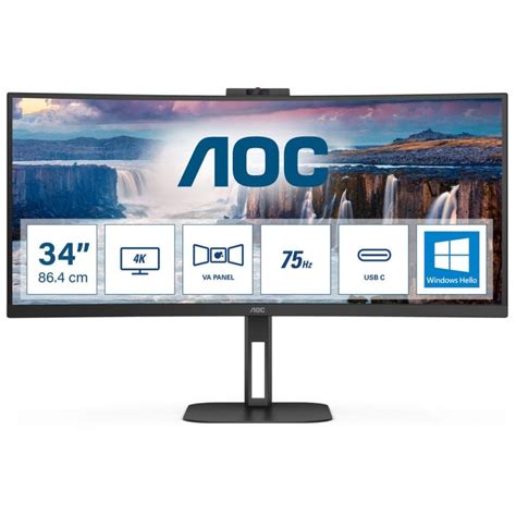 AOC CU34V5CW 34 LED UltraWide WQHD 100Hz FreeSync Webcam USB C Curva