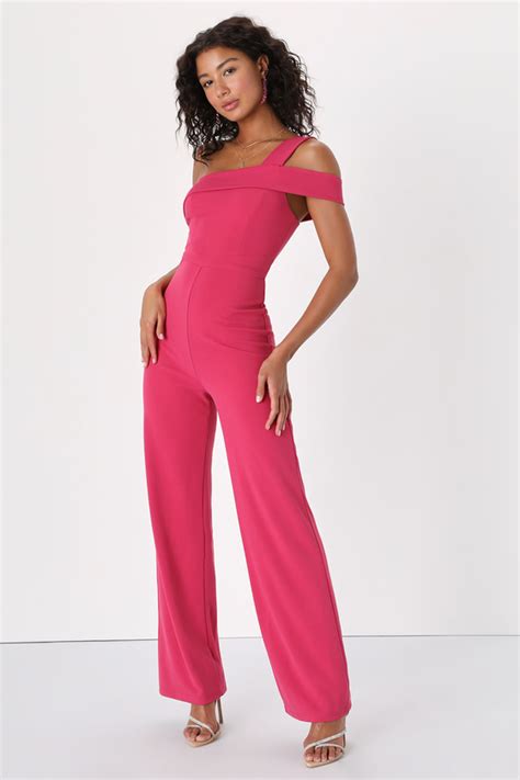 Hot Pink Jumpsuit One Shoulder Jumpsuit Wide Leg Jumpsuit Lulus