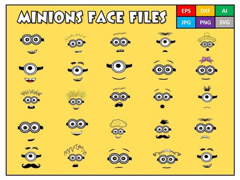 Minions Face Files Vector Bundle Clip Art Silhouette Cut Files For