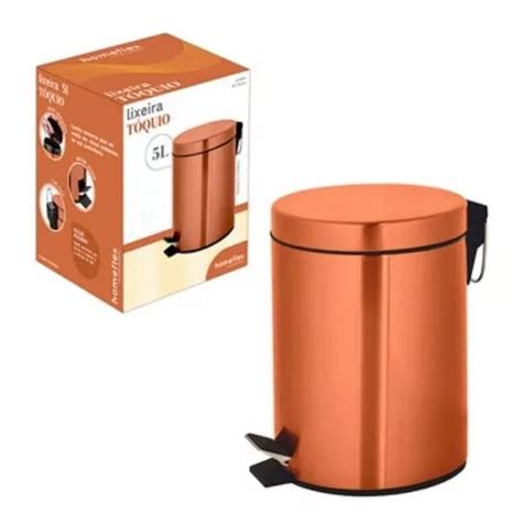 Lixeira Em Inox Pedal Litros Rose Gold Luxo Frete Gr Tis