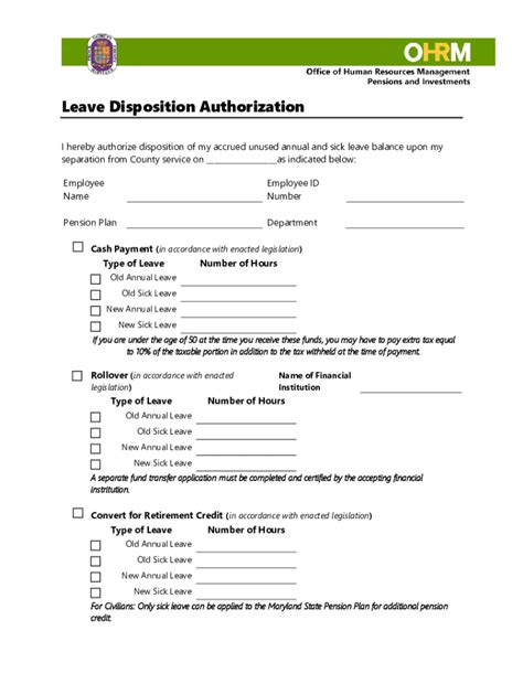 Fillable Online Leave Disposition Authorization Fax Email Print Pdffiller