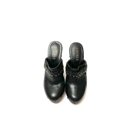 Vintage Y2k Platform Clogs Black Leather Wooden He Gem