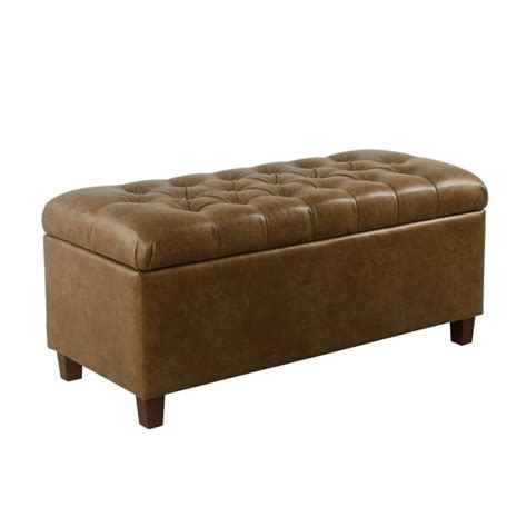 Homepop Ainsley Button Tufted Storage Bench Light Brown Faux Leather