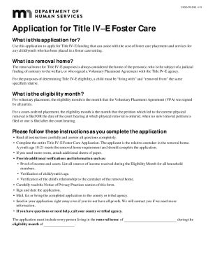 Fillable Online DHS 3478 ENG Application For Title IV E Foster Care