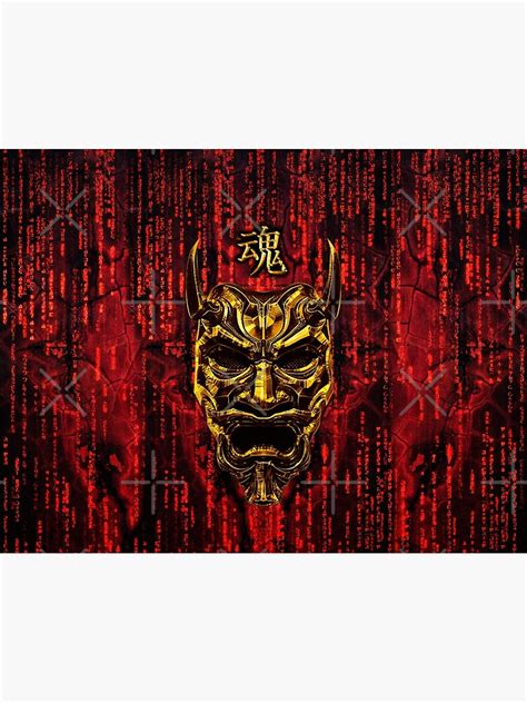 Red Matrix Oni Golden Samurai Mask Poster By Syanart Redbubble