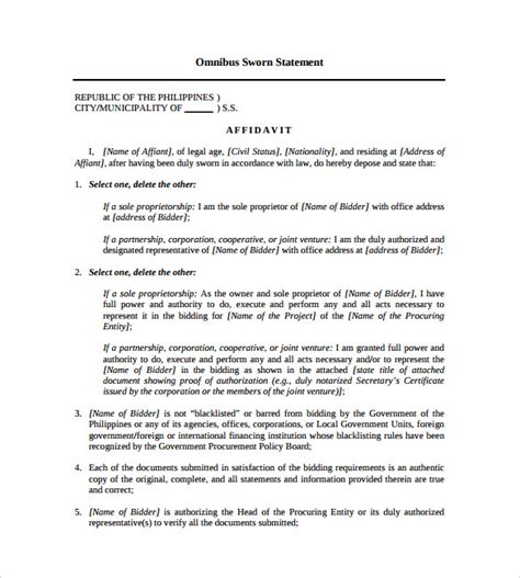 12 Sample Sworn Statements Pdf Doc Pages Sample Templates