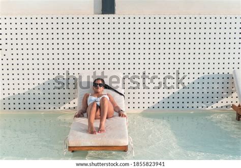 Sexy Woman Bikini Sunbathing Near Swimming Stock Photo 1855823941