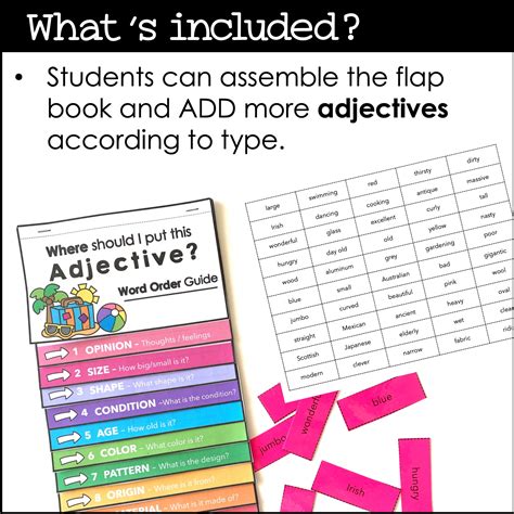 Ordering Adjectives Flap Book Word Order In Sentences Reference Guide