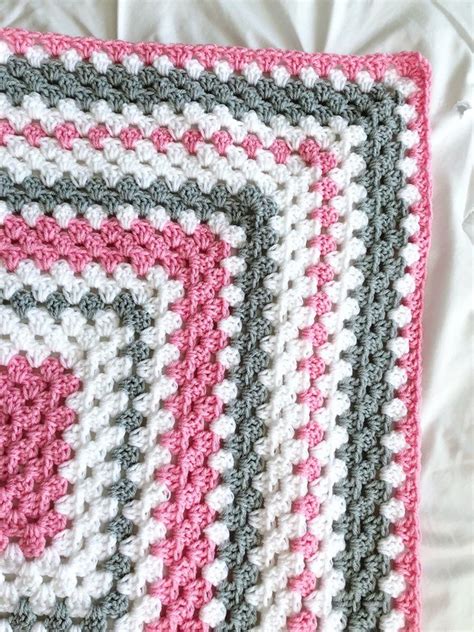 Crochet Baby Blanket Pink Gray And White Granny Square Baby Etsy