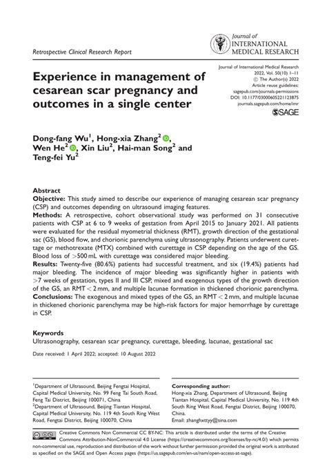 Pdf Experience In Management Of Cesarean Scar Pregnancy And Outcomes