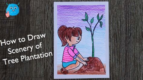 How To Draw Scenery Of A Kid Planting Tree For Save Trees Save Earth