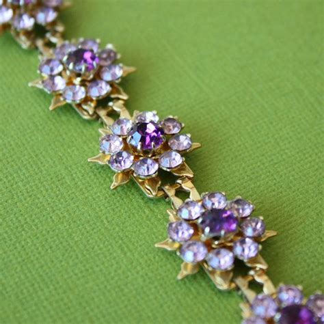 Vintage Coro Costume Jewelry Purple Rhinestone Flower Bracelet Etsy