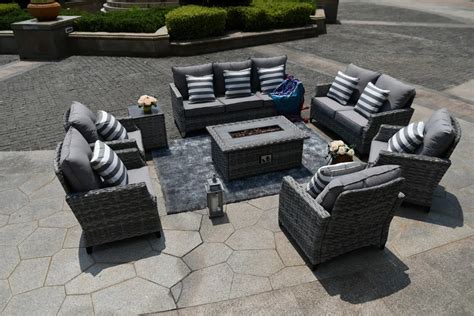 Patio Wicker Fire Pit Table Set Outdoor Wicker Furniture Rattan ...