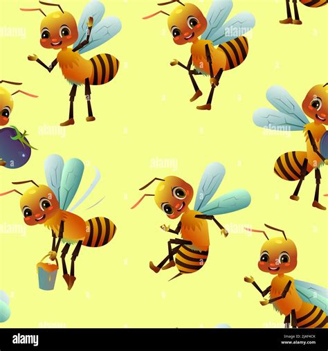 Happy Bee Seamless Pattern Invitation Gesture Wildlife Object