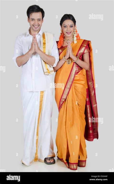 Portrait Of South Indian Couple Greeting Stock Photo Alamy