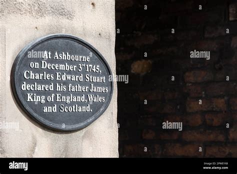 Plaque On Wall In Ashbourne England Marking Historical Event Stock