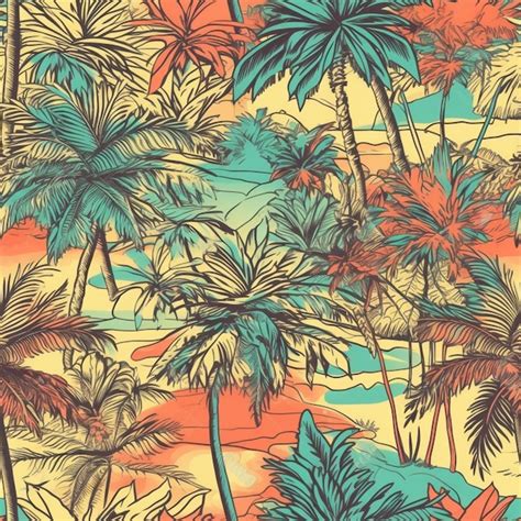 Premium Ai Image A Close Up Of A Pattern Of Palm Trees And Surfboards