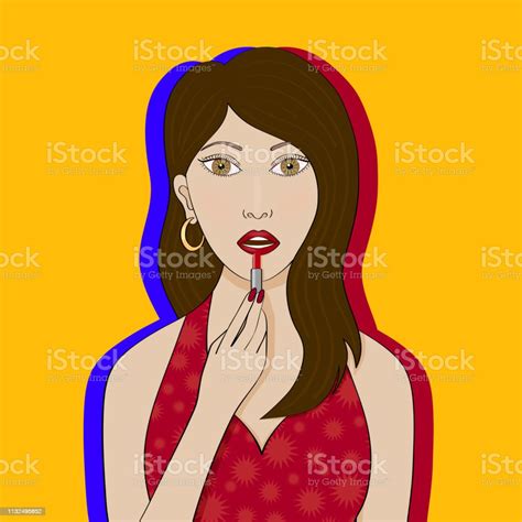 Girl Paints Her Lips With Red Lipstick Stock Illustration Download Image Now Adult Adults