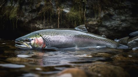 Rainbow Trout Is Laying On The Top Of A Body Of Water Background