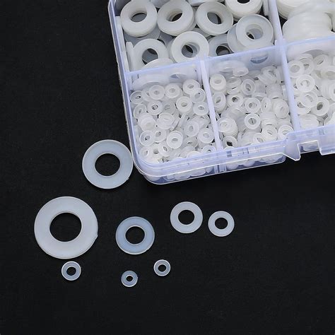 650 Pcs White Nylon Flat Washer Assortment Kit Round Flat Nylon