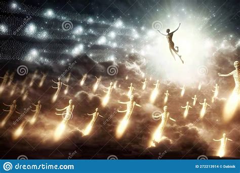 Levitating Human Souls In Heaven Astral Body And After Life Concept