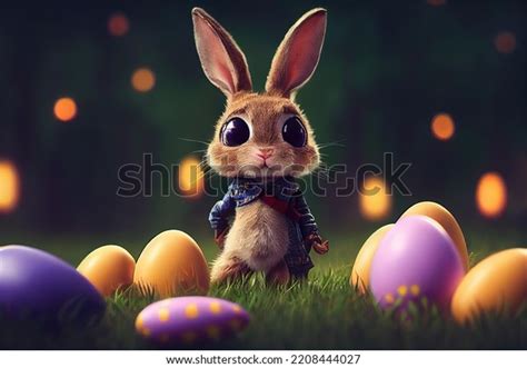 Easter Bunny Rabbit Decorated Easter Eggs Stock Illustration 2208444027 ...