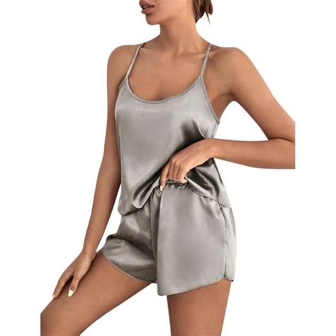 Pyjamas Femmes Ensemble En Satin Pour Lingerie Sexy Rf Ma Gray Cdiscount Pr T Porter