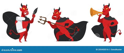 Evil Devil Character With Hayfork And Trumpet Stock Vector