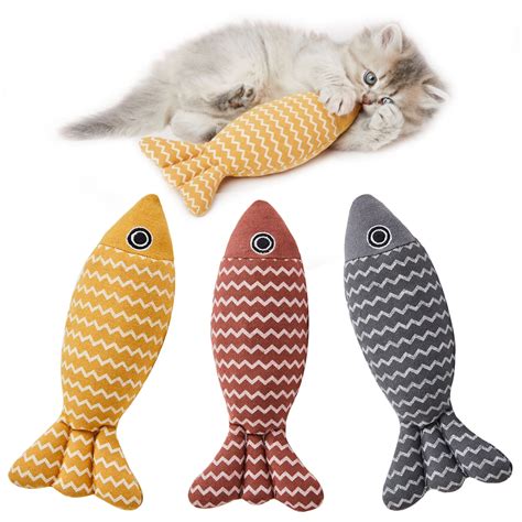 Potaroma Cat Toys Fish 3 Pcs Crinkle Sound Catnip Toys Soft Linen
