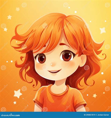 A Cartoon Girl With Orange Hair And Stars On Her Face Stock