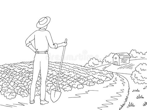 Farm Graphic Black White Landscape Sketch Illustration Vector Farmer