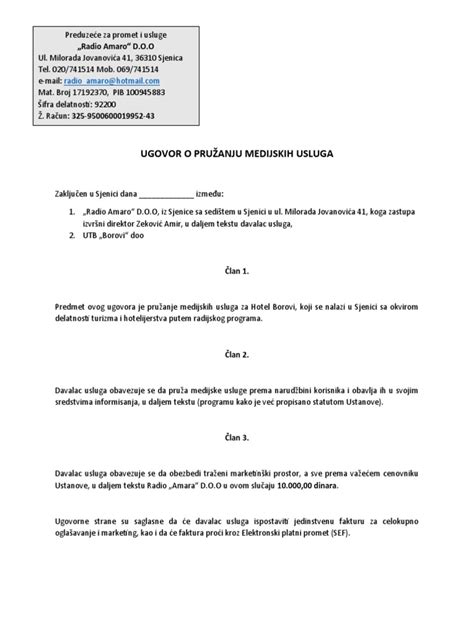 Ugovor o Pružanju Medijskih Usluga | PDF