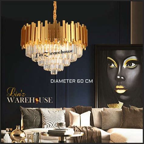 Jual Lampu Gantung Kristal Mewah MODERN GOLD CRYSTAL 60 CM Chandelier