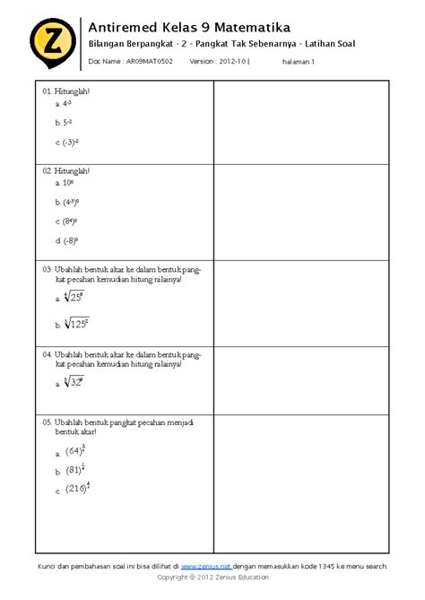 latihan soal bilangan berpangkat kelas  matematika armat studocu