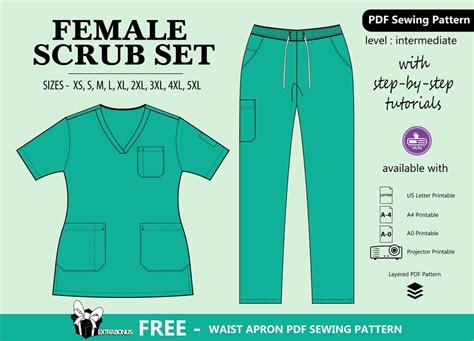 Female Scrub Set PDF Sewing Pattern Nursing Scrubs Sewing Medical Tunic ...