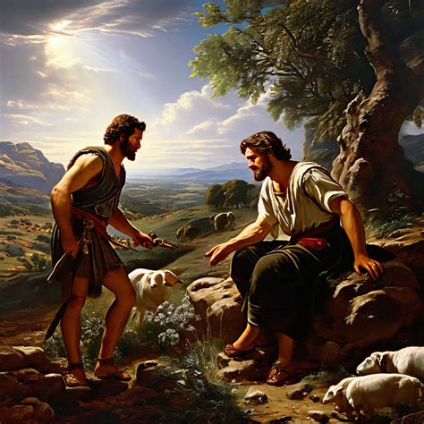 Biblical Scene Of Cain And Abel Offering Their Sacrifices By Ana Lucia