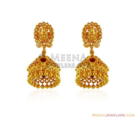 22k Gold Temple Jhumka Earring Erfc17101 22k Gold Traditional